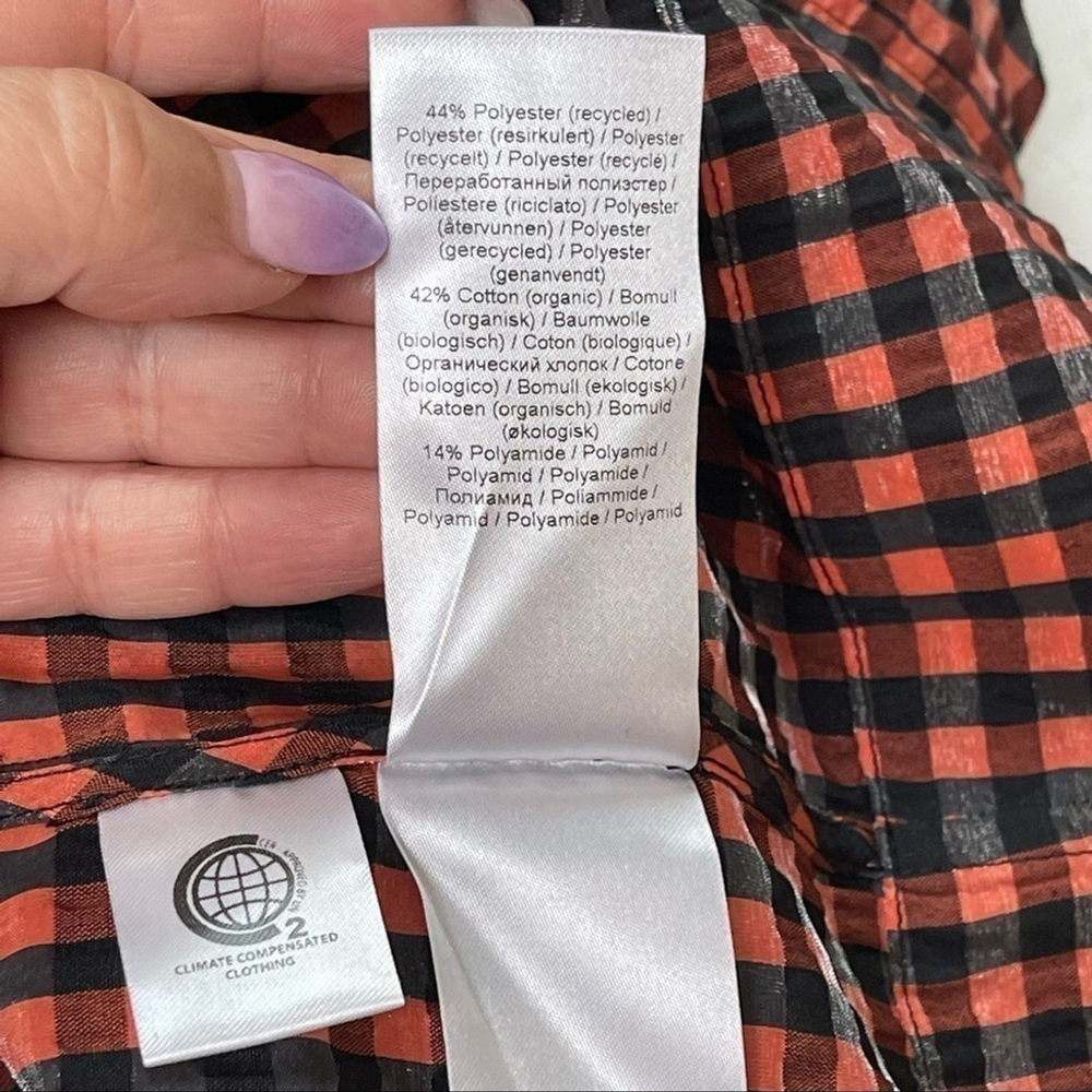 GANNI SEERSUCKER CHECK MINI DRESS FLAME SIZE 38 - Picture 13 of 16